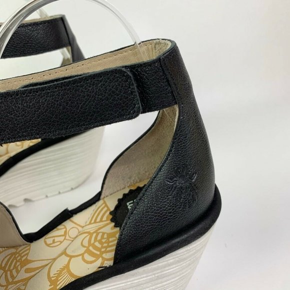 FLY London Black Wedge Ankle Strap Sandals - Picture 8 of 8